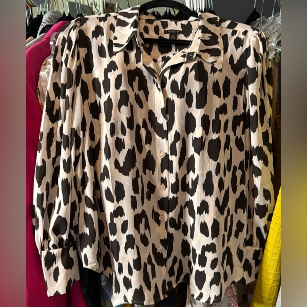 Ann Taylor Black and Beige Animal Print Blouse